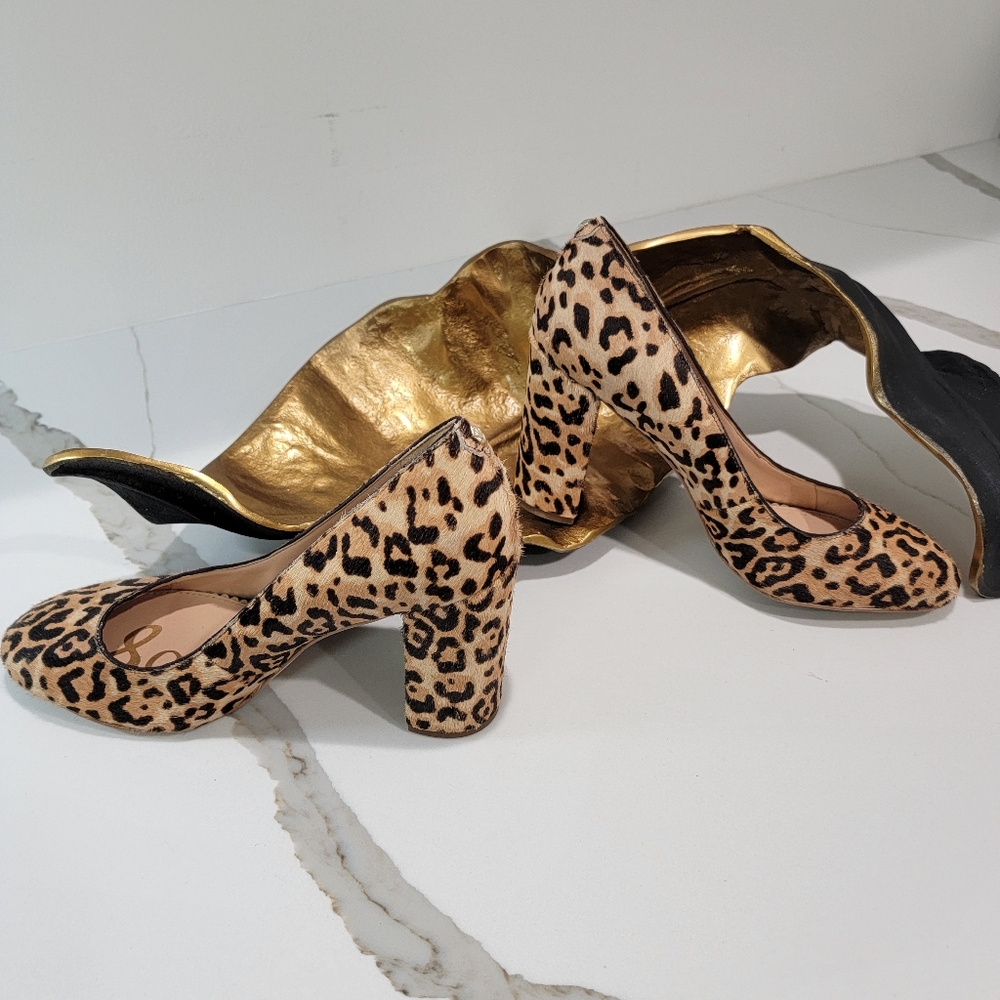 Sam Edelman Stillson Leopard Calf Hair Block Heel Pumps Size 8.5 - Picture 2 of 6